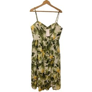 🍋BRAND NEW H&M Dress Lemon Print Size Large Button Down MIDI Sundress Yellow
